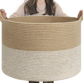 INDRESSME extra-large woven basket with blankets keeps living spaces clutter-free.