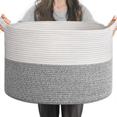 INDRESSME blanket basket top view highlighting roomy interior for blankets and toys.
