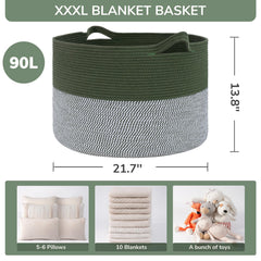 INDRESSME large laundry basket green closeup rope texture highlights durable cotton weave