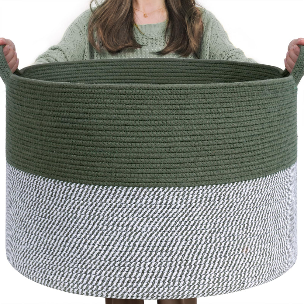 INDRESSME large laundry basket green front view offers clutter-free living room storage