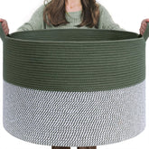 INDRESSME large laundry basket green front view offers clutter-free living room storage