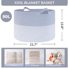INDRESSME large rope basket open top with towels for easy access