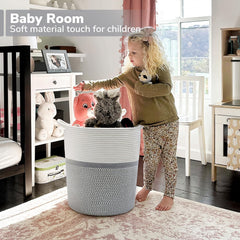 INDRESSME rope basket soft-touch gray, perfect for blankets and plush toys.