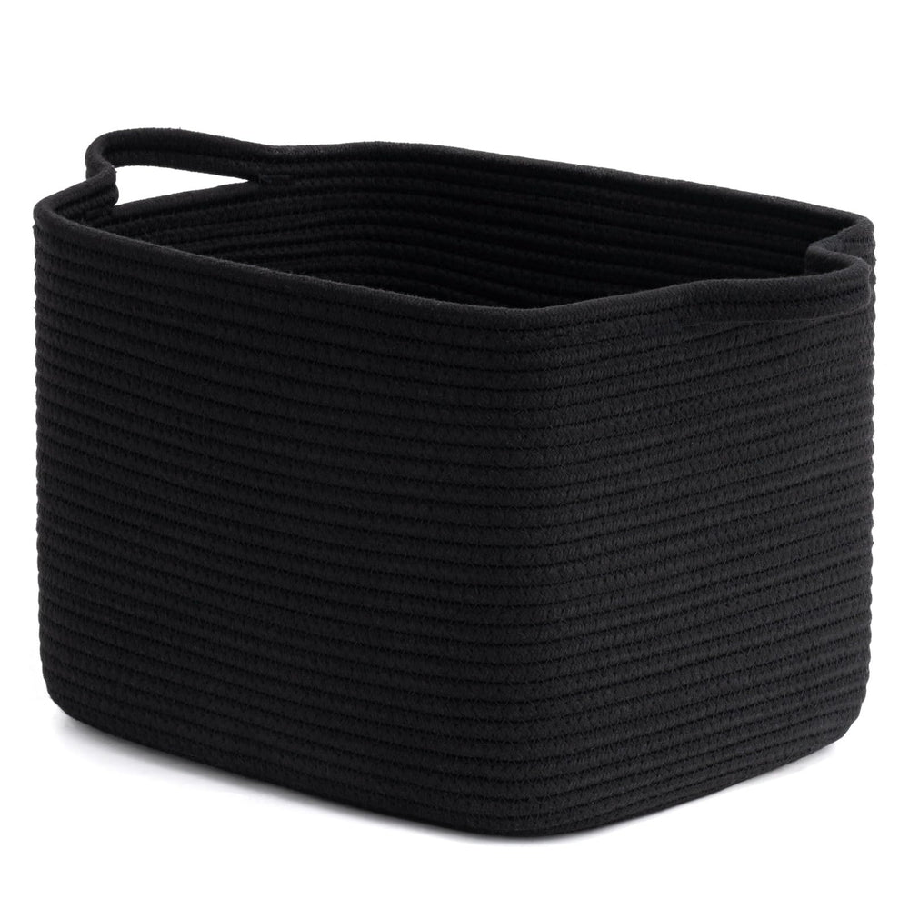 INDRESSME Woven Storage Basket black front view on a shelf for tidy toy storage