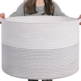 INDRESSME XXXLarge cotton rope basket front view showing spacious storage for blankets
