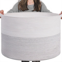 INDRESSME XXXLarge cotton rope basket front view showing spacious storage for blankets