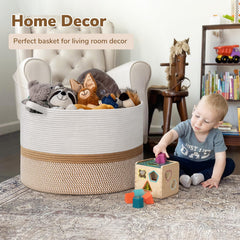 INDRESSME XXXLarge cotton rope basket in white-camel weave complements boho home decor.