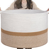 INDRESSME XXXLarge cotton rope basket stores laundry and toys in a tidy living space.