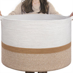 INDRESSME XXXLarge cotton rope basket stores laundry and toys in a tidy living space.