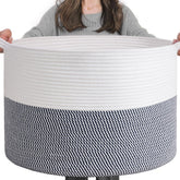 INDRESSME XXXLarge cotton rope basket navy folded for easy storage.