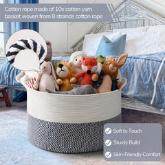 INDRESSME XXXLarge rope basket navy standing open for blankets and cushions.