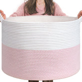 INDRESSME XXXLarge pink storage basket from the side showcases spacious nursery organization for toys.