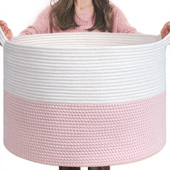 INDRESSME XXXLarge pink storage basket from the side showcases spacious nursery organization for toys.