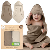 Infancie hooded towel olive-ivory 32x32 for cozy post-bath warmth.