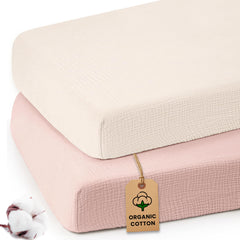Infancie muslin crib sheets set 2 front view highlight soft, breathable sleep surface