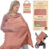 Infancie nursing cover rust front view highlights breathable organic cotton fabric for comfortable feeds.