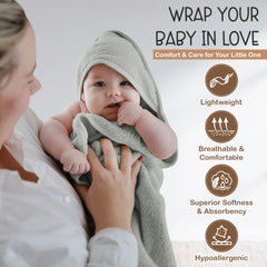 Infancie organic cotton bath towel in moss green for gentle care.