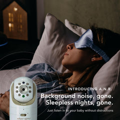 Infant Optics DXR-8 PRO ANR toggle demonstrates quieter nursery checks.