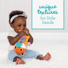 Infantino Cuddly Teether Fox showing textured teething spaces for gums and hand exploration.