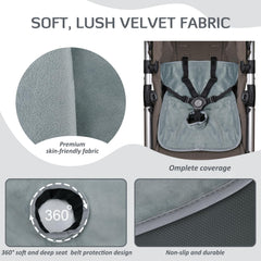 Infanzia Dry Seat shows harness shield protecting crotch buckle from moisture.