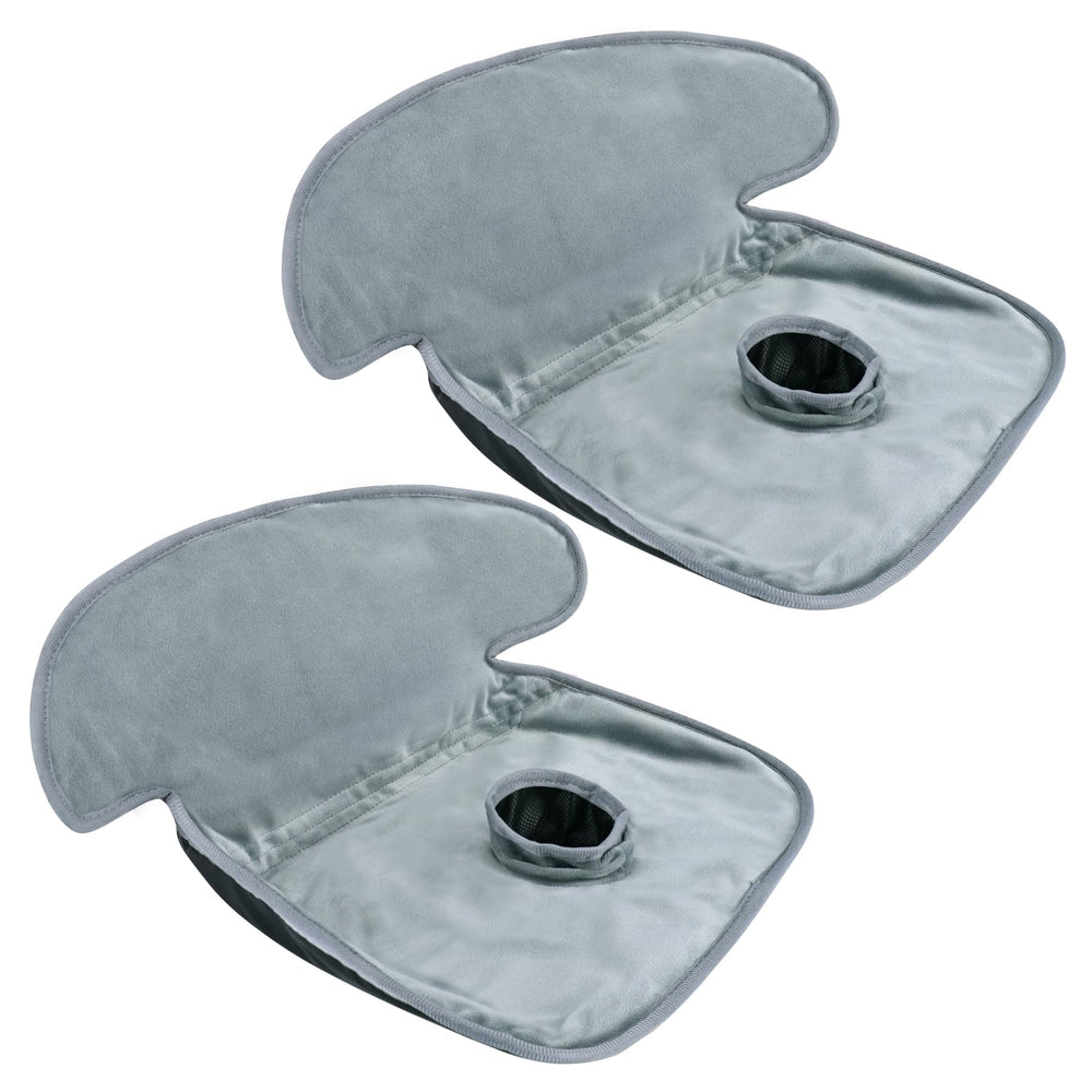 Infanzia Dry Seat protector grey two-pack up close shows waterproof layer preventing spills.