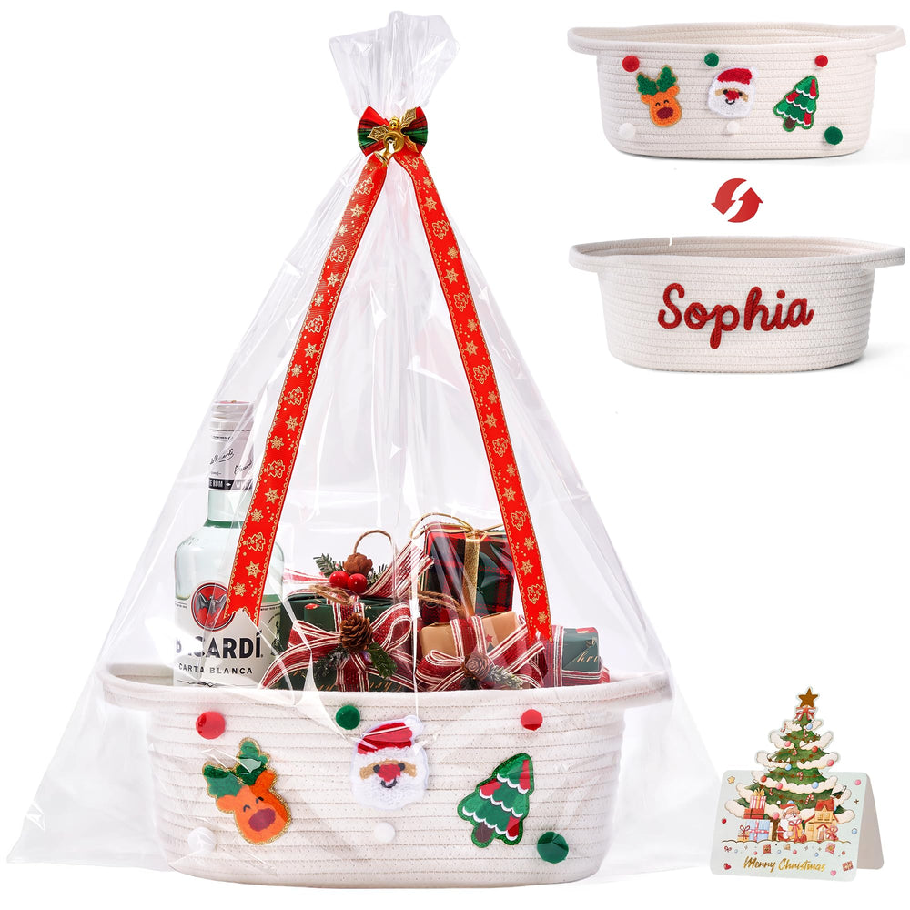 InfiBay Christmas gift basket empty white with handle offers elegant gift packaging.