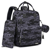 iniuniu diaper bag backpack camo front view shows stylish, travel-ready organization.
