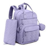 Iniuniu diaper bag backpack taro purple with wide-opening main compartment for easy packing.