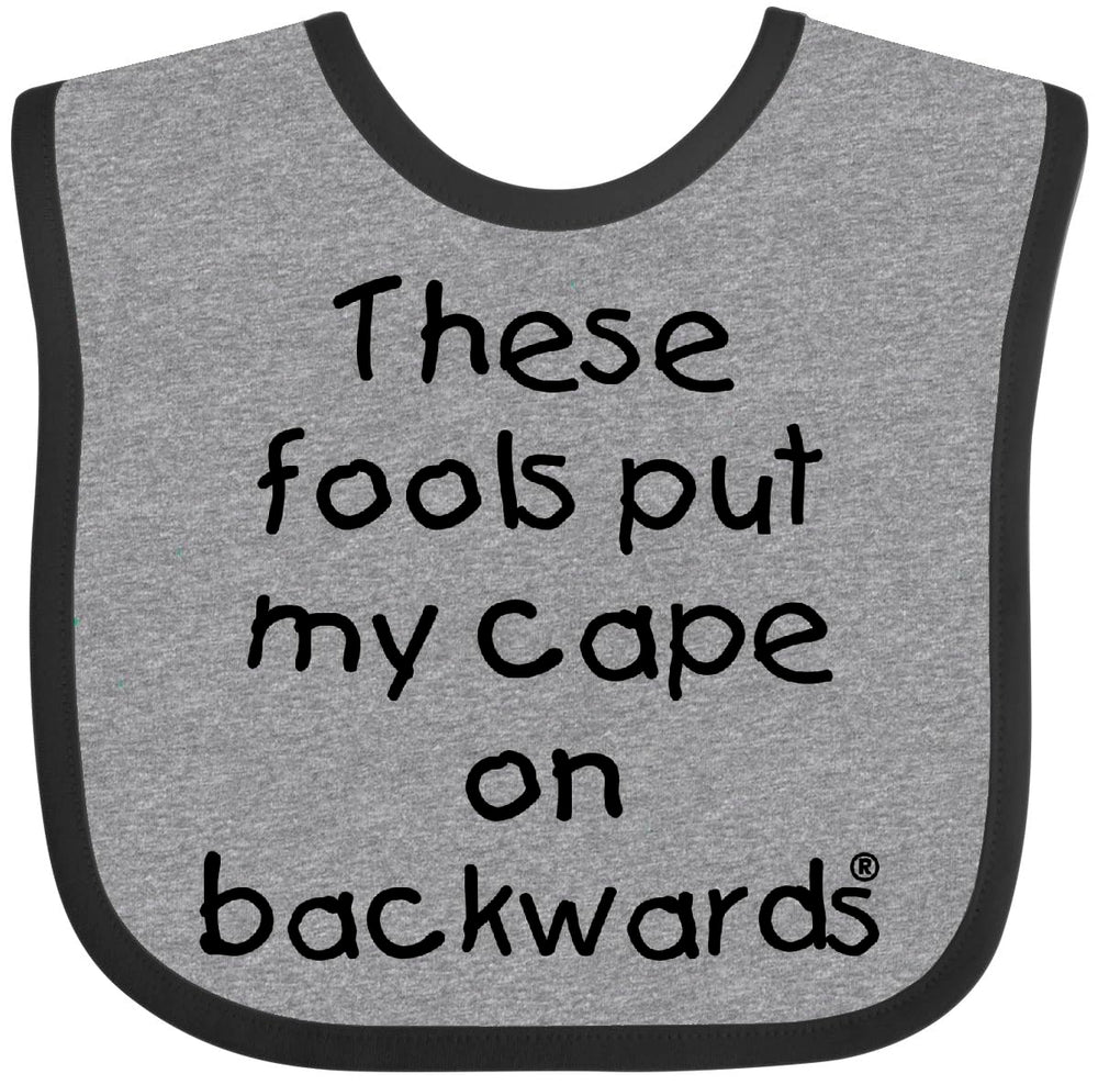 inktastic cape-on-backwards baby bib in heather and black shows durable comfort for mealtime