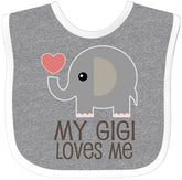 inktastic my gigi loves me bib heather and white close-up of soft cotton for comfy wear