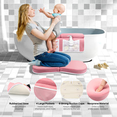 InnJoey pink elbow rest back view with secure suction for a stable bath time.