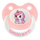 InnocenceIsle unicorn paci front view with large silicone nipple for calming comfort