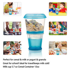 INOGIH Cereal On the Go two-cup system preserves flavor until you pour.