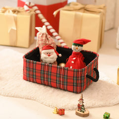 INough Christmas basket canvas detail demonstrates durable, water-resistant ornament storage.