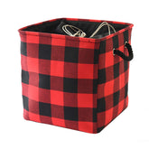 INough Christmas storage basket with buffalo plaid for festive gift organization.