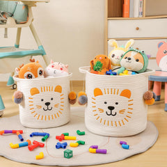 INough woven cotton rope toy storage demonstrates durable upright organization