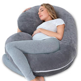 INSEN pregnancy pillow C-shape close-up highlights plush fabric for soothing, all-around support.