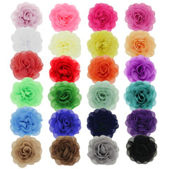 inSowni chiffon flower barrettes closeup showing bright colors for everyday outfits.