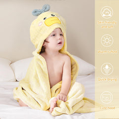 INSPEAUTY coral fleece towel with animal hood design suitable for toddlers.