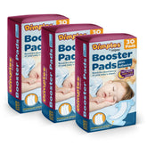 Inspire Dimples Booster Pads packaging shows adhesive strip for secure diaper placement.