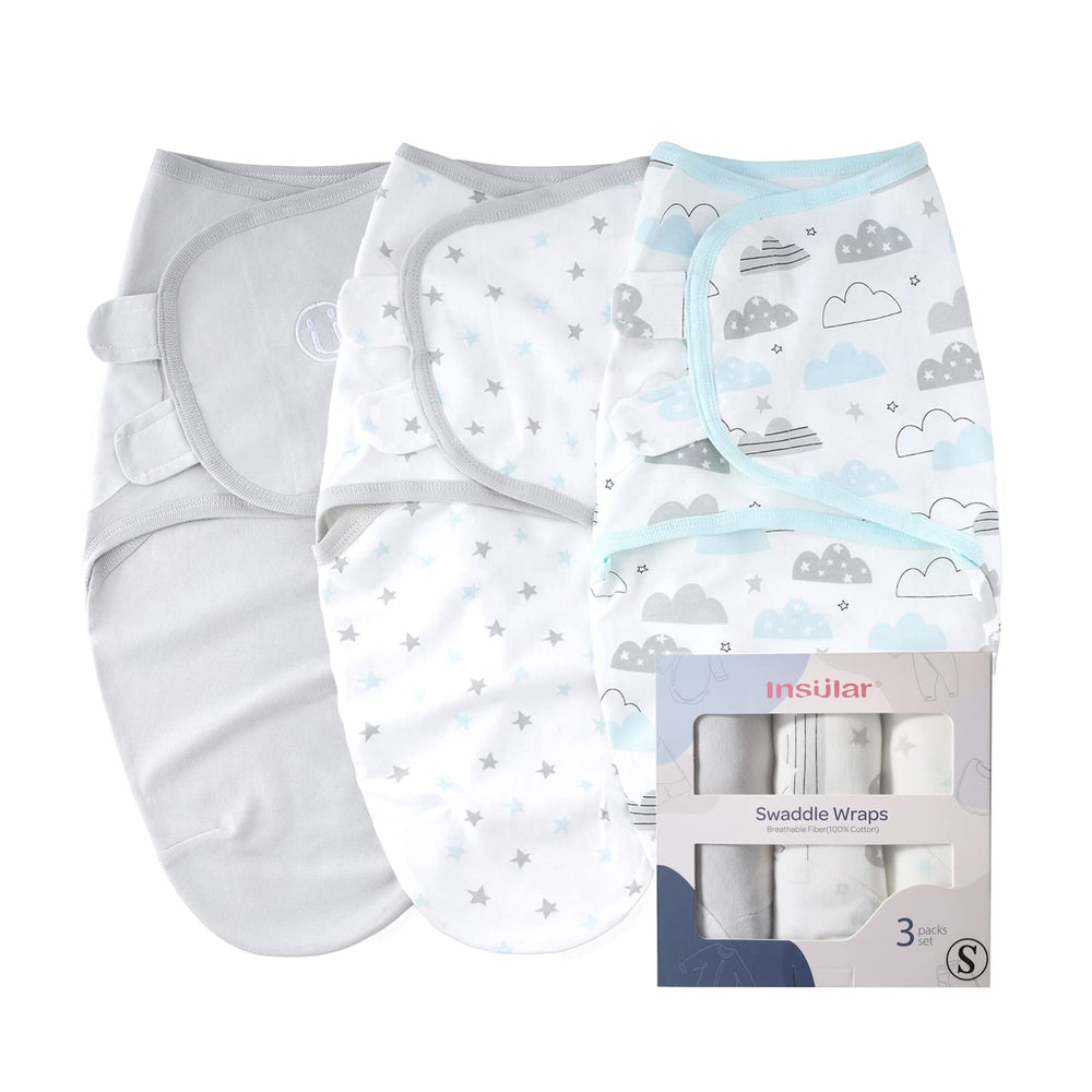 Insular baby swaddle sacks with clouds design, cozy sleep aid for newborns.