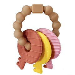 Intatikoo Baby Keys Teether brown big ring soothes gums with varied textures