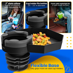 Integral Kids Travel Tray cup holder detail showing secure grip for cups
