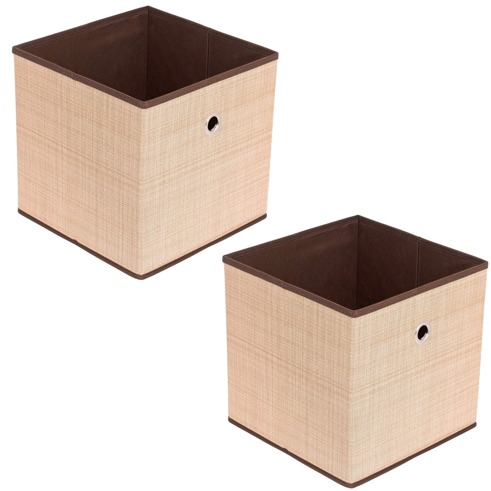 Internet's Best Canvas Storage Bin 2-pack in brown shown from the front for sturdy closet organization.