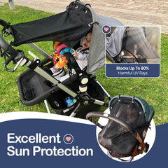 IntiMom see-through sun shade preserves visibility while shielding baby from direct sun