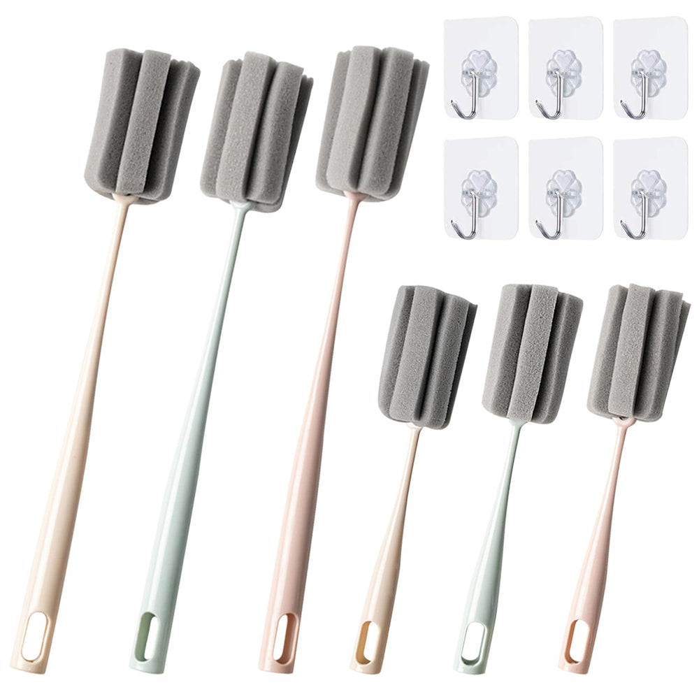INVODA sponge bottle brush long-handle packaging shows versatile set for kitchen cleaning