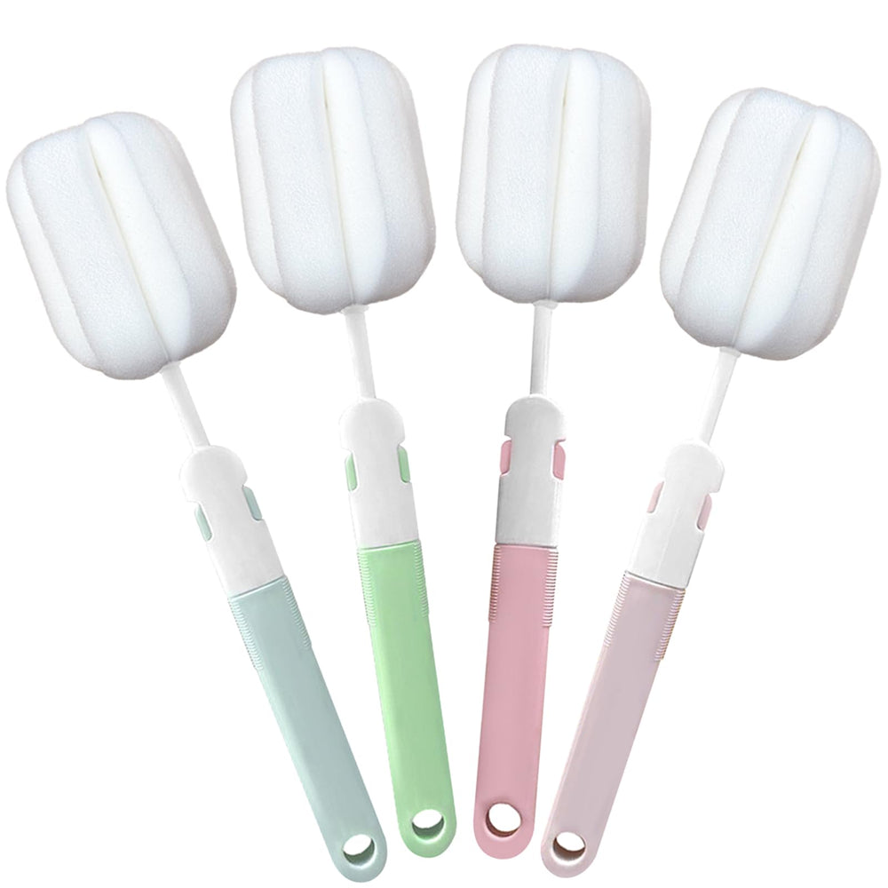INVODA sponge bottle brushes set with four long handles for easy bottle cleaning.