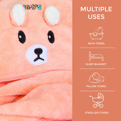 Ioly's hooded baby towel orange close-up emphasizes plush absorbency for quick drying