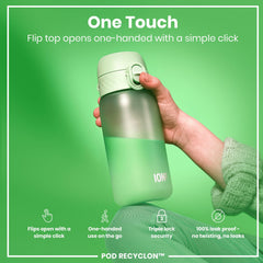 Ion8 small bottle demonstrates one-finger spout opening for quick sips