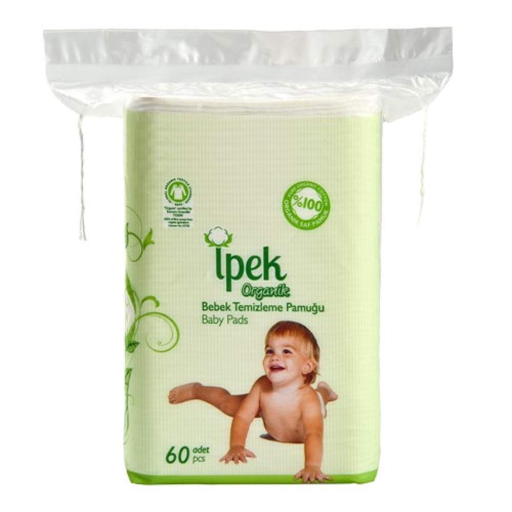 ipek Baby Organic Large Dry Pads pack-open showing generous cotton squares for gentle cleaning.